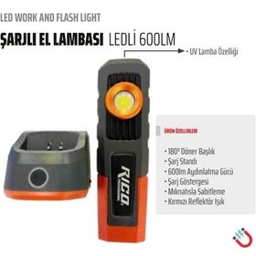 Resim Rico Şarjlı Led Lamba 600 Lümen Standlı 013-rc0027 Beyaz 