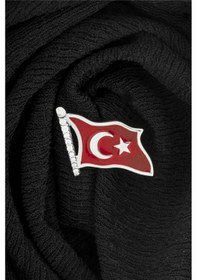 Resim 925 Ayar Gümüş Zirkon Taşlı Türk Bayrağı Bayan Rozet -8042 Gümüş 