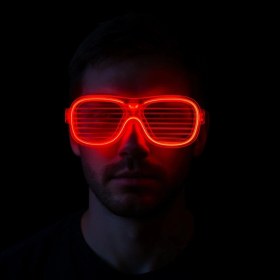 Resim MCM Group Kırmızı LED Işıklı Parti Gözlüğü - Neon Glow Şerit Gözlük 3 Modlu 