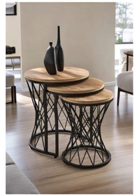 Resim Hasır Telli Model Statik Zigon Sehpa Ahşap Tabla Antik Çam 