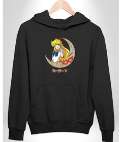 Resim Sailor Moon Ay Savaşcısı Anime Kadın Erkek Siyah Kapüşonlu Sweatshirt Hoodie Siyah 