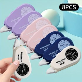 Resim 8 adet Çift Taraflı Yapışkan Bant Ruloları ile - Scrapbooking, DIY El Sanatları ve Ofis Kullanımı için Çeşitli Renkler, Güçlü Yapıştırıcı Dergiler, Planlayıcılar ve Dekorasyonlar için, Sevimli Dekoratif Bant 