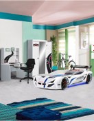 Resim Setay Formula Genç Odası - 3 Kapılı Dolap, Mercedes Full Ledli Arabalı Yatak, Masa - Beyaz 