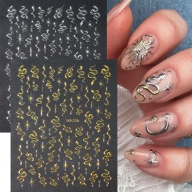 Resim Gotik Yılan Tırnak Sanatı Stickerları - Kendinden Yapışkanlı, Parıldayan Altın ve Gümüş Bitiş, Uygulaması Kolay, Festival ve Partiler için Uzun Süre Kalıcı DIY Manikür 