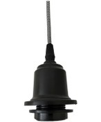 Resim Sarkıt Lale Duy - Zigzag Kumaş Kablo - E27 Avize Abajur Başlık Duyu - 70cm Plastik Siyah Ahşap 