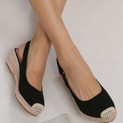 Resim Kadınların Düz Renk Şık Sandaletleri, rahat giyilebilir Tabanlı Slingback Ayakkabılar, Kapalı Burunlu Espadril Kama Ayakkabılar 