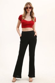 Resim KİM Kİ O Kadın Bordo Renkli Ön Parçalı Detaylı Crop Top 