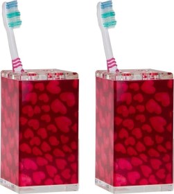 Resim 2 Adet Diş Fırçalık Kalpli Akrilik 6x6x12cm Banyo Seti Çok Renkli 