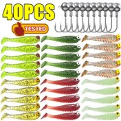 Resim Yeni 40 Adet Yumuşak Yem Seti Jig Başlı Kanca Silikon Yapay Solucan Yem Pesca Wobbler Yüzgeçli Yemler Bass Takımı 