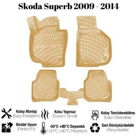 Resim Skoda Superb 2009 2010 2011 2012 2013 2014 İle Uyumlu Araca Özel 3d Havuzlu Paspas Takımı A+ Kalite Bej Renk 1 Adet 
