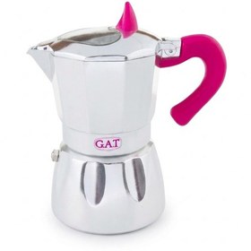 Resim G.a.t. İtalyan Espresso Moka Pot - 6 Fincan Kapasiteli - Şeffaf Kalp Kapaklı & Pembe Kulplu 
