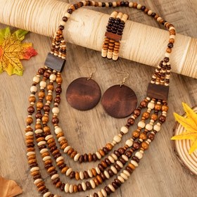 Resim El Yapımı Bohem Ahşap Boncuk Kolye - Boncuk, Kristaller ve Şanslılar ile Çok Katmanlı Vintage Takı, Gençlerin Modası, Seyahat ve Festivite Aksesuarlar, Bohem Takı, Seyahat Aksesuarı, Boho Şık Stil, Doğal Ahşap Kaplama, Gençler İçin 
