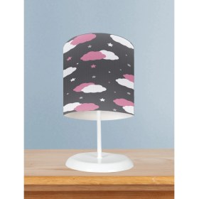 Resim Mekta Home Bebek ve Çocuk Odası Pembe ve Beyaz Bulut Desenli Abajur 