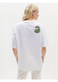 Resim Ejderha Oversize Unisex T-shirt Beyaz 