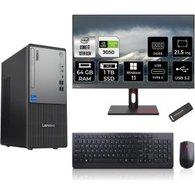 Resim Lenovo Thinkcentre Neo 50T Gen 5 Intel Core I7 13700 64GB 1tb SSD RTX3050/6GB 21.5" Fhd Monitör Windows 11 Home Masaüstü Bilgisayar & Per4 USB Bellek 12UB000LTRMNT3373 