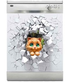 Resim Jasmin2020 Bulaşık Makinası Sticker Kaplama Etiketi Şirin Kedi 