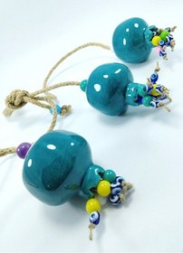 Resim Nazar Boncuğu Duvar Dekoru El Yapımı Seramik Üçlü Kırmızı Nar Hed 