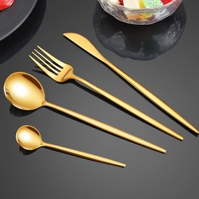Resim 4/24 parça Altın Bıçak, Çatal, Kaşık Çatal Seti, Paslanmaz Çelik Çatal Seti, Yaratıcı ve Lüks, Ayna Parlatmalı, Ev Yemek Odası İçin Uygun 
