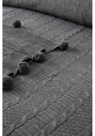 Resim Tek Kişilik Triko Örme Battaniye - Yumuşak Dokulu & Şık Yatak Örtüsü-örgü Battaniye Koyugrı Koyu Gri 