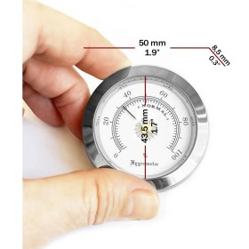 Resim OEM Analog Higrometre Nem Ölçer Humidor Puro Kutusu Için Metal Çerçeve Beyaz 50MM 
