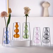 Resim Modern Nordic Style Çift Cam Vazo - Renkli Yaratıcı Tasarım, Aromaterapi ve Çiçek Düzenlemeleri için Uygun, Toprak Yetiştirme ve Masa Dekorasyonu için Uygun, Oturma Odası Dekorasyonu için Mükemmel Seçenek 