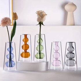 Resim Modern Nordic Style Çift Cam Vazo - Renkli Yaratıcı Tasarım, Aromaterapi ve Çiçek Düzenlemeleri için Uygun, Toprak Yetiştirme ve Masa Dekorasyonu için Uygun, Oturma Odası Dekorasyonu için Mükemmel Seçenek 