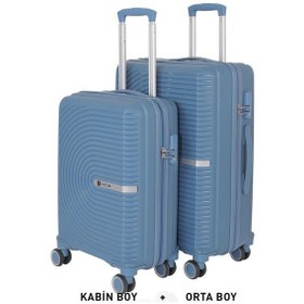 Resim Mçs Bavul Orta Ve Kabin 2li Set Kırılmaz Silikon Valiz V374 Skyblue Sky Blue 