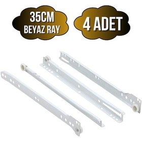 Resim Beyaz Metal Çekmece Rayı Tekerlekli Mobilya Dolap Çekmece Rayı Beyaz 35cm 4 Takım Metal Çok Renkli 