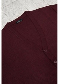 Resim Woolen World Ön Cepli V Yaka Battal Büyük Boy Düğmeli Yünlü Triko Hırka Bordo 