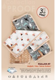 Resim 3lü Alt Açma Değiştirme Örtü Sıvı Geçirmez Koruyucu Alez Yıkanabilir Bebek Bakım Pedi XL BejGrup 