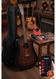 Resim Maxword Luxury Hcr-560brw-eq Half Cutaway Elektro Akustik Gitar Seti 1 Adet 