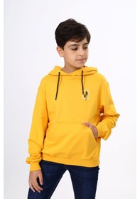 Resim Toontoy Kids Toontoy Erkek Çocuk Relax Fit Kapüşonlu Cepli Hafif Düşük Omuz Baskılı Sweatshirt - 2 İplik Hardal 