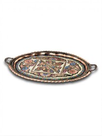 Resim Morya Bakır Tepsi Oval Kalın Gül Çiçek Desenli 45 cm 