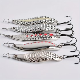 Resim 5 Adet 15g Simli Gümüş Renkli Metal Yem VIB Olta Yemi Üçlü Kancalı Spinner Derin Deniz Avı Yemi 