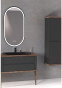 Resim Pier 100 Cm Siyah Lavabolu Banyo Dolabi Ayakli - Antrasit / Kayin (Boy Dolap Dahil) Çok Renkli 