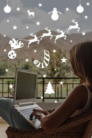 Resim kitchengenie Happy New Year ÖZEL sticker Çıkartma ÖZEL Yıl Süsü Parti Cam Süsü Kar Tanesi 