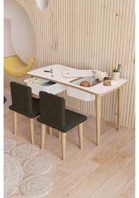 Resim Fahrettin Küçük Montessori Çocuk Masası Oyun Masası Aktivite Masası Çalışma Masası 2 Adet Siyah Welsoft Sandalyeli Siyah 