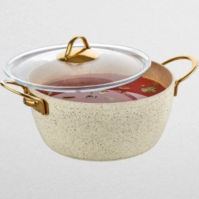 Resim Evren 28 cm Cream Ezme Seri Derin Tencere, Non-Stick Derin Tencere 5,9 Lt (Gold Çelik Kulp) 
