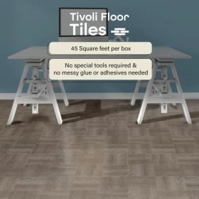 Resim Tivoli Kendinden Yapışkanlı Yer Karosu, 45 - 30,48 cm x 30,48 Cm, Kömür Grisi Ahşap - Soyma ve Çubuk, Mutfak, Yemek Odası, Yatak Odası, Bodrum ve Banyolar Için Kendin Yap Zemin, 