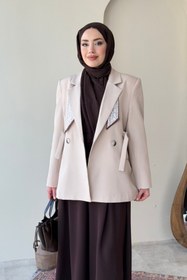 Resim Tesettür Diyarı Kayle Kuşaklı Blazer Tesettür Ceket- Taş Standart (36-42 Beden Uyumlu) 