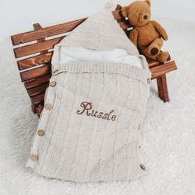 Resim tinykiddesign Bebek Kundağı Bej Örgülü Içi Peluş Örgülü Yenidoğan Kundak Istediğiniz Ismi Nakışla Yazıyoruz 