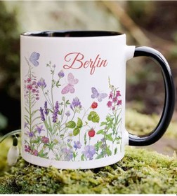 Resim Bk Gift Kişiye Özel İsimli Çiçek Tasarımlı Siyah Kupa Bardak- 12, Arkadaşa Hediye, Sevgiliye Hediye, Doğum Günü Hediyesi Kobitmeyencom34682 Bk Gift 