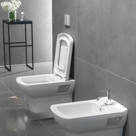 Resim Turavit Plaza Beyaz Kanallı Asma Klozet PLZ1710, Nkp Sedef Yavaş Kapak 