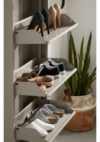 Resim Kilitli Üçlü Metal Ayakkabılık Bej Yedek Anahtarlı Bej 