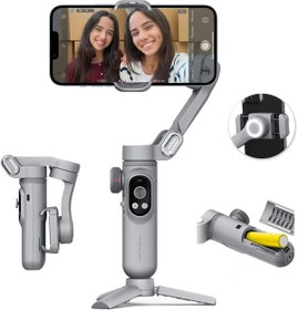 Resim TECHNOMEN Akıllı Hareketli Çekim Sabitleyici Tripod Işıklı Selfi Çubuğu Katlanabilir Gimbal Vlog Video Selfie 