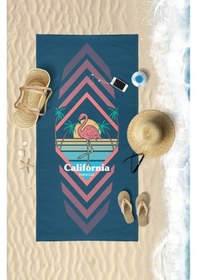 Resim CALIFORNIA FLAMINGO Dijital Baskılı 75x150 Cm Plaj Havlusu Mavi 