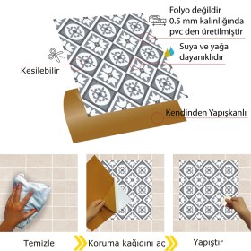 Resim Tink Kendinden Yapışkanlı Mutfak Banyo Kaplama Geometrik 038 Desenli Pvc Karo 30x30 cm 11 Adet 1m2 