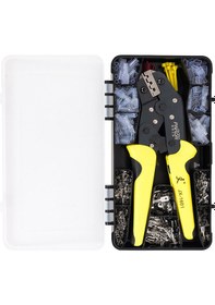 Resim Wezone Tel Terminale Pres Aleti Seti Awg26-16: Ayarlanabilir Ratchatlı Pres, 420 Adet Konnektör Ve Bağlayıcı + Plastik Kutusu 