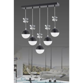 Resim Modern Siyah 5'li Yemek Masası ve Renkli LED Avize Seti 