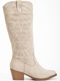 Resim RİSSOLİ Kadın Bej Süet Nakışlı Western Kovboy Cowgirl Bot Çizme 